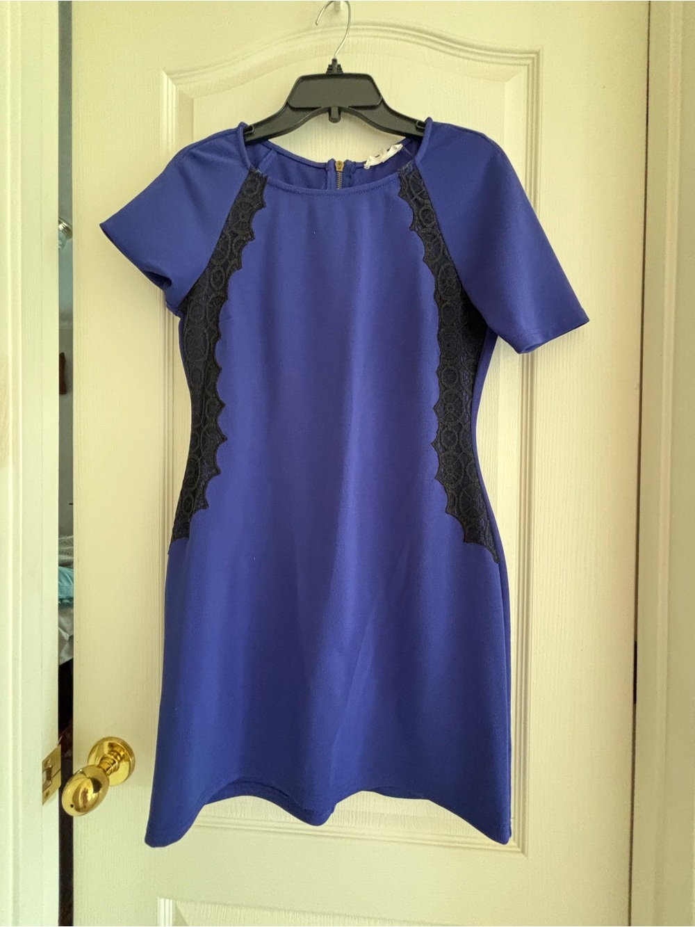 Sugarlips sz Large L Royal Blue/Purple Short Sleeve Dress Black Lace Insets trim